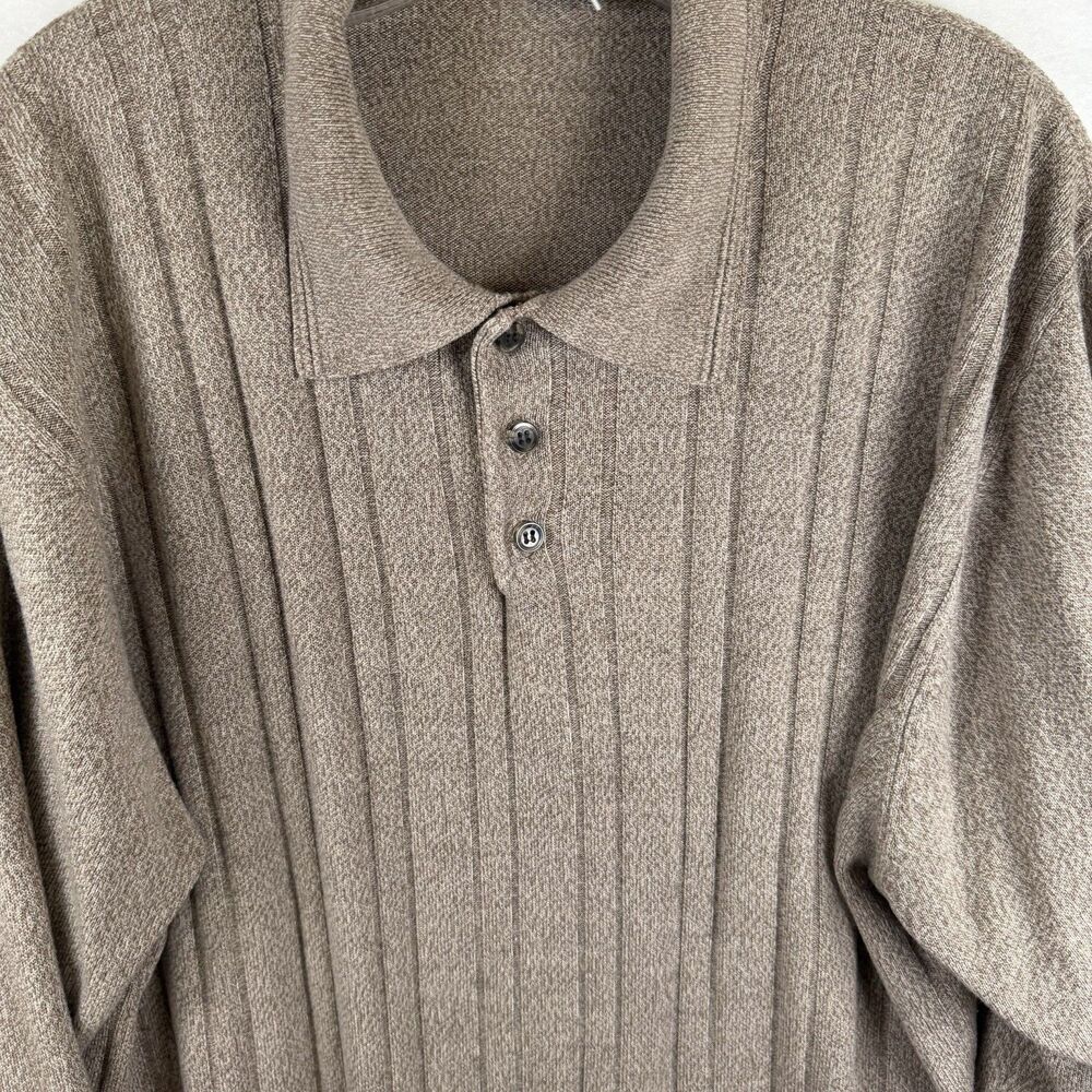 Geoffrey‎ Beene Mens Sweater Beige Long Sleeve Collared 3-Button Dressy Sz XXL